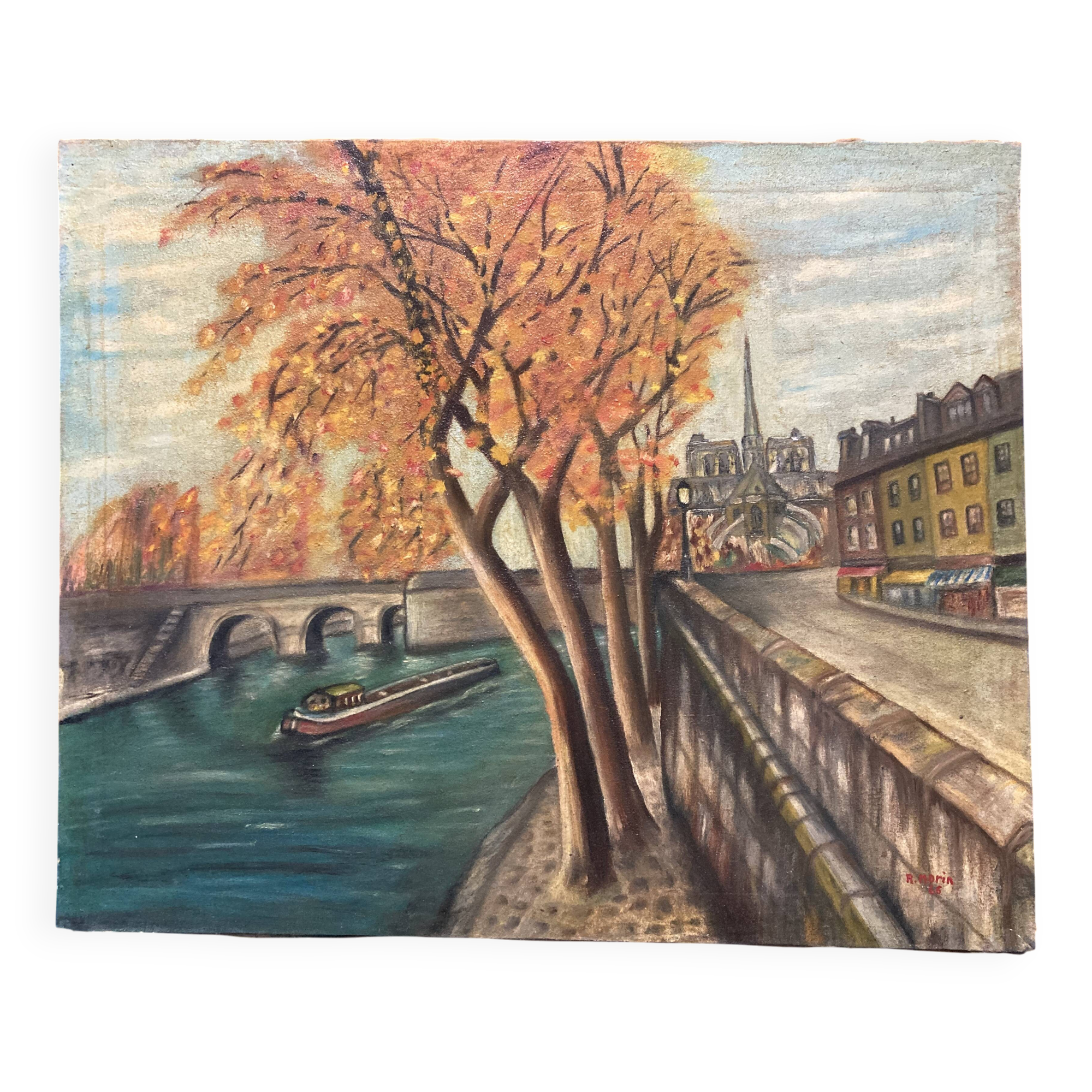 Robert morin, les quais de notre-dame de paris, huile sur toile