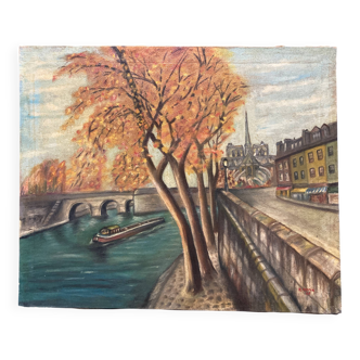 Robert morin, the quays of notre-dame de paris, oil on canvas