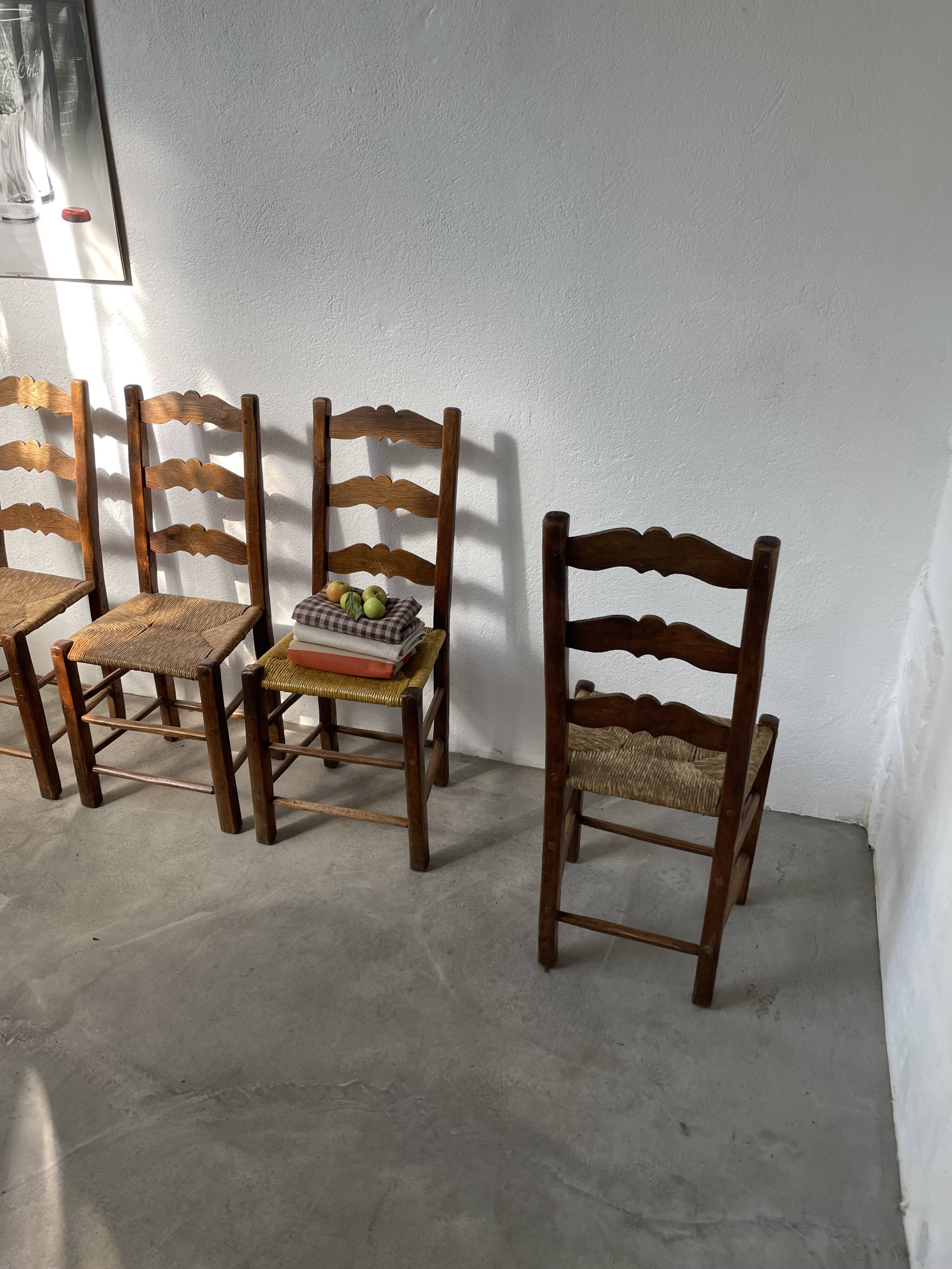 Rustic handcrafted oak chairs 1900