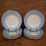 Set of 6 deep plates l'Amandinoise blue and gold outline 7885