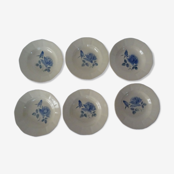 6 Old plates 556112 Digoin sarreguemines pink blue faience