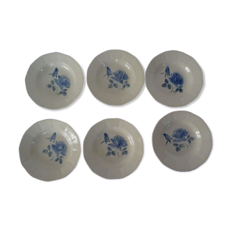 6 assiettes  anciennes 556112  Digoin sarreguemines roses bleues faience