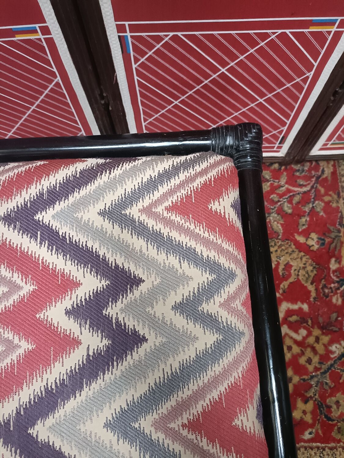 Rattan ottoman stool with woven seat