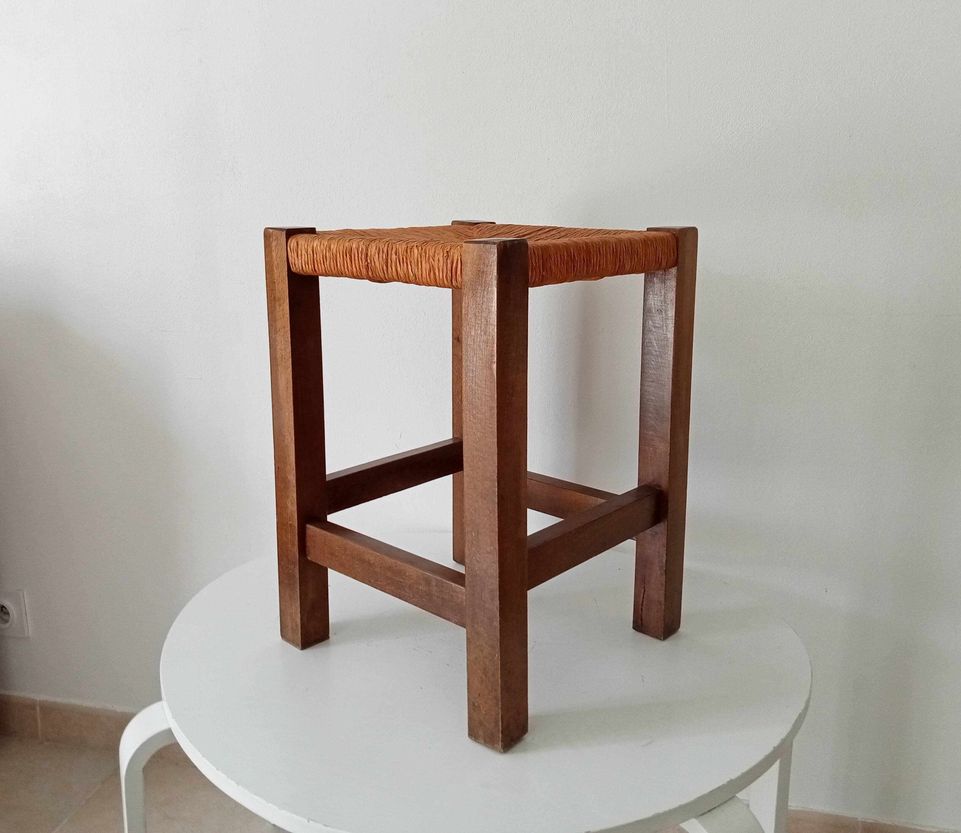 Antique solid oak stool Mountain Chalet