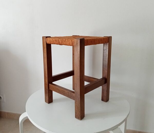 Tabouret ancien en chêne massif Chalet Montagne