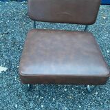 Vintage low cantilever armchair – Brown faux leather & tubular frame