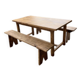 Oak farmhouse table and its two benches