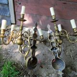 Appliques murales en laiton flamandes antiques à 4 branches 1920