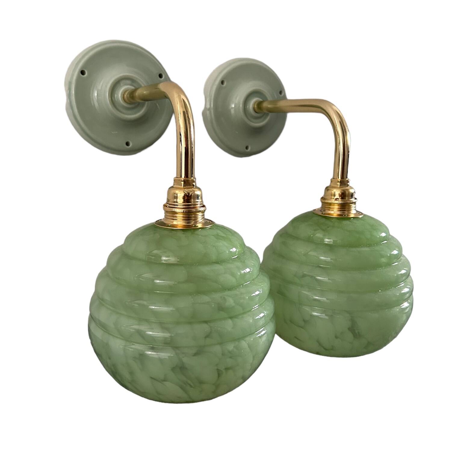 Paire d’appliques Art déco vert pastel