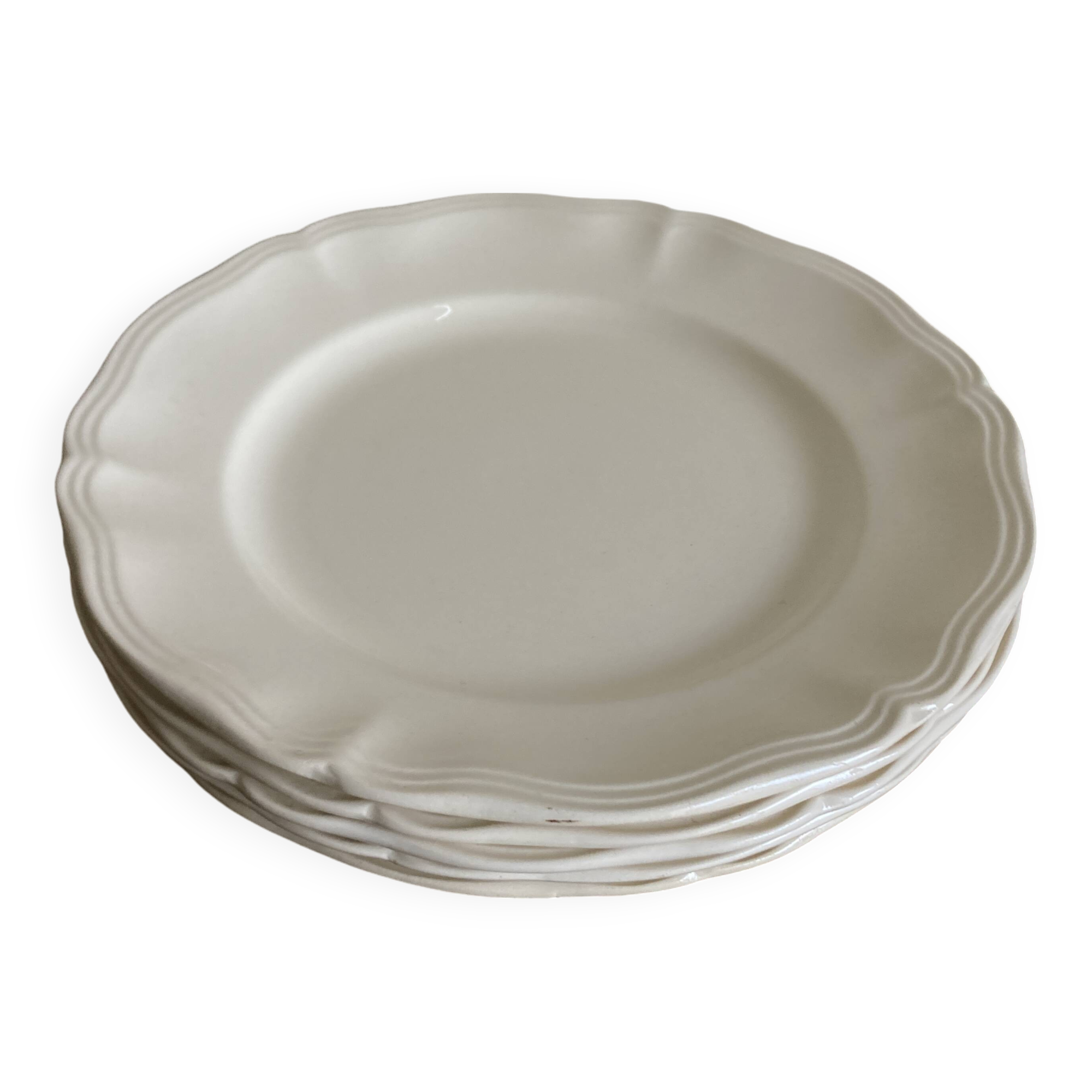 Set of 5 Sarreguemines ivory plates with gadroons 1960