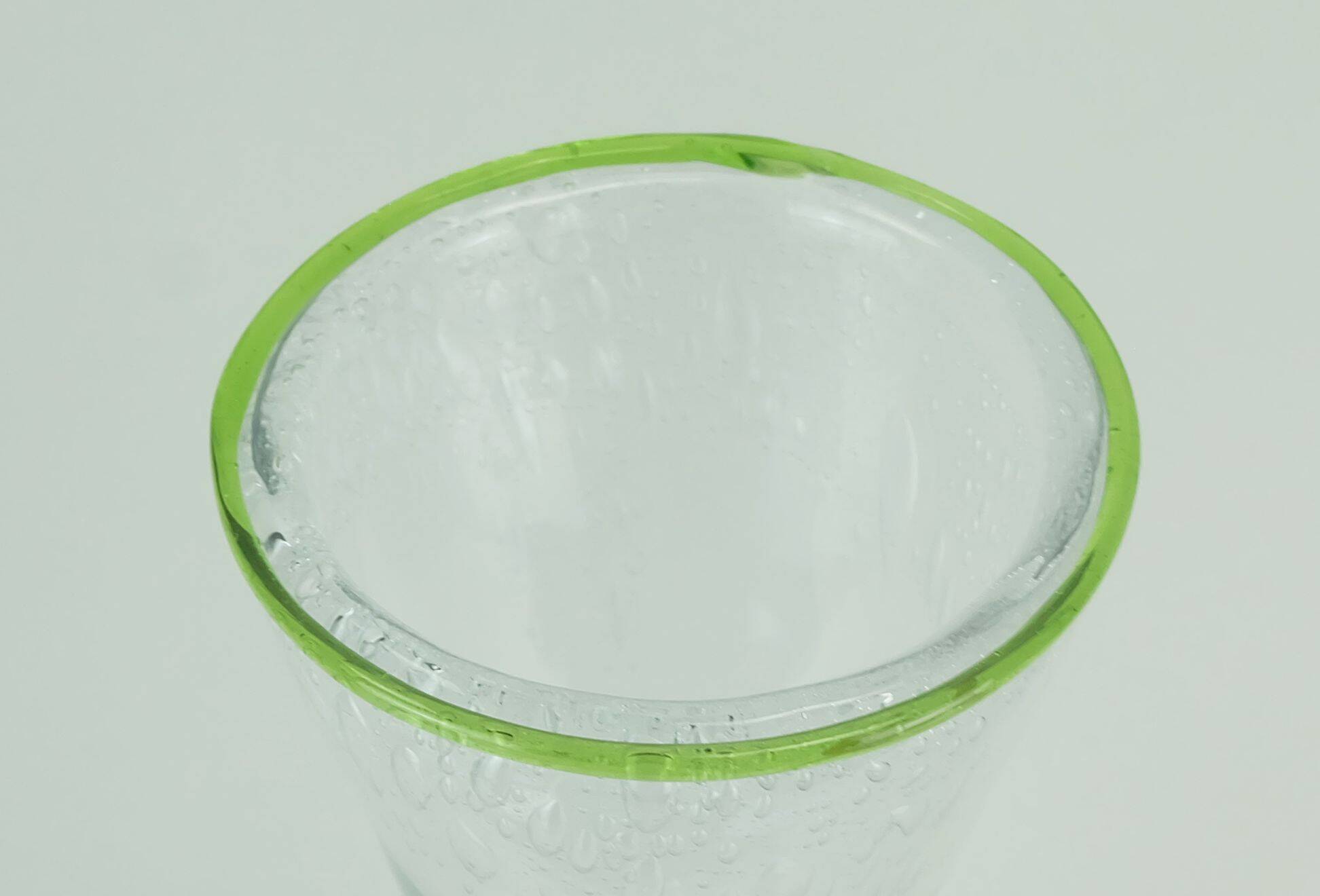 1970s glass VASE by eisch thick clear glass and bubble glass green rim