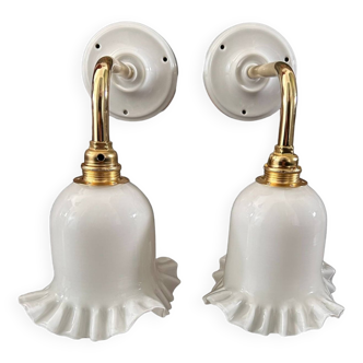 Pair of white opaline wall lights