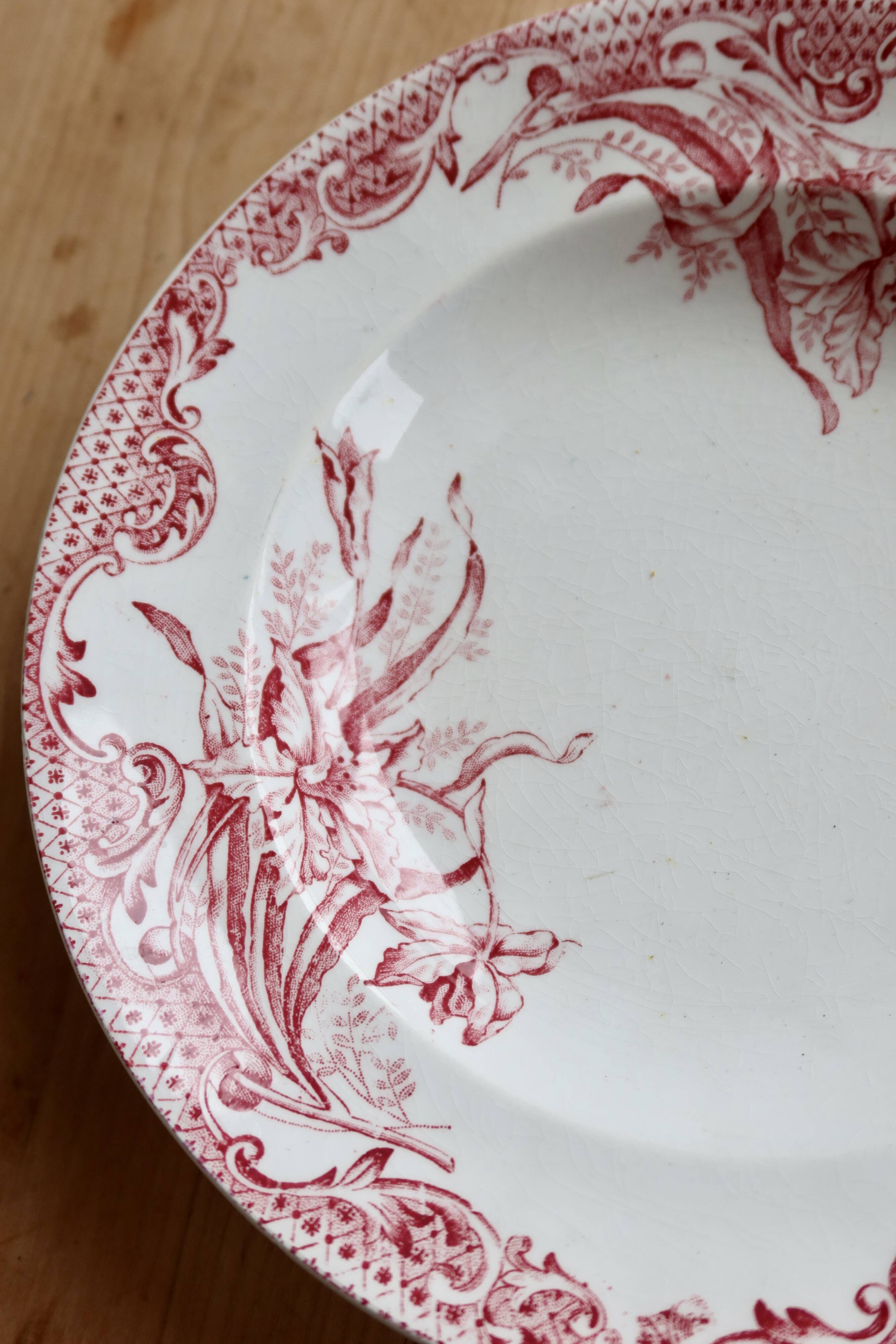 Red iron clay deep plate Saint Amandinoise iris model