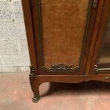 Louis XV style bookcase in mahogany and burr walnut, 20th century