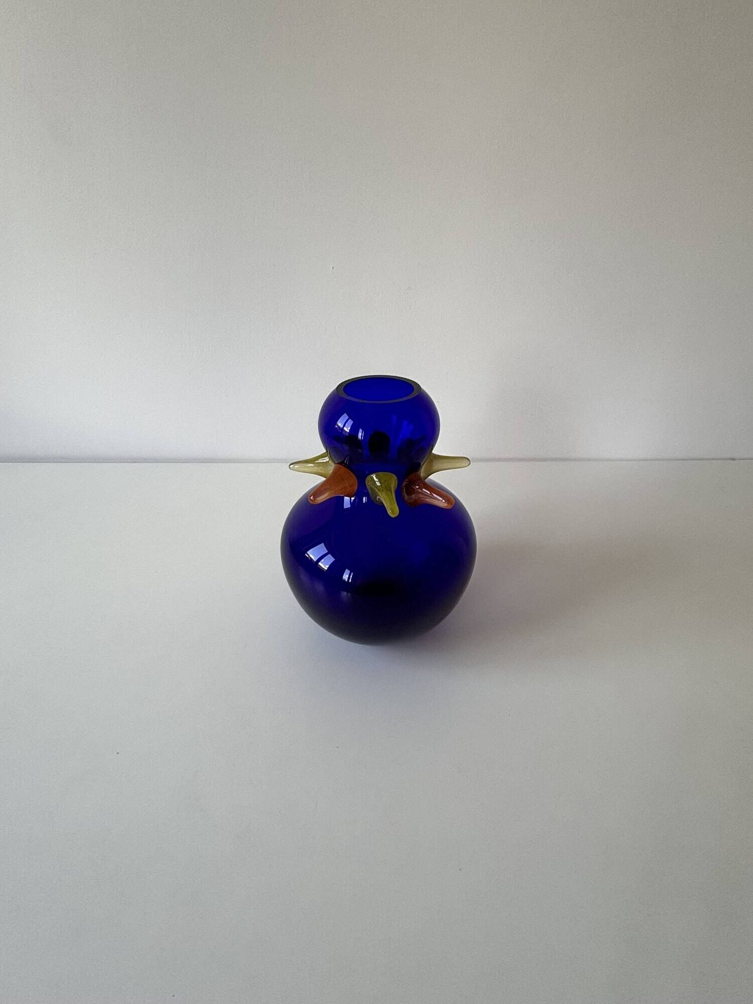 Art vase in blown glass by Jiří Šuhájek – Cobalt blue and applications a