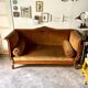Bench, roller daybed in chiseled wood and ocher velvet, mid-19th century