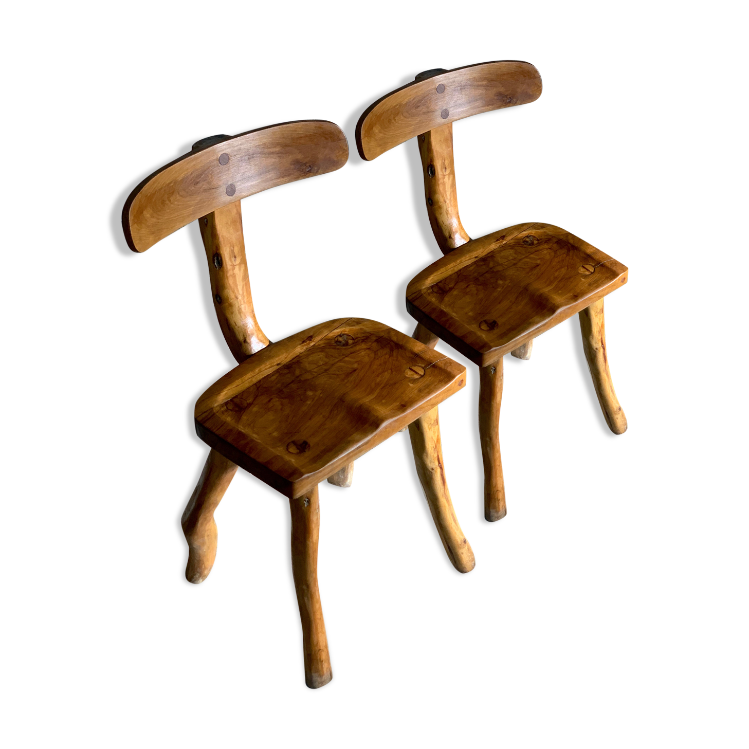 Pair of brutalist olive chairs