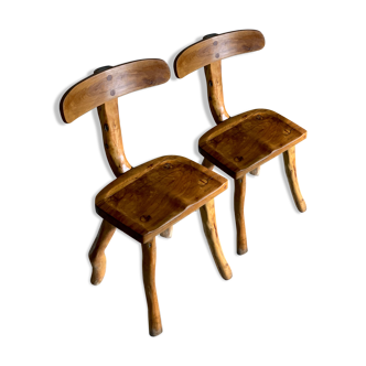 Pair of brutalist olive chairs