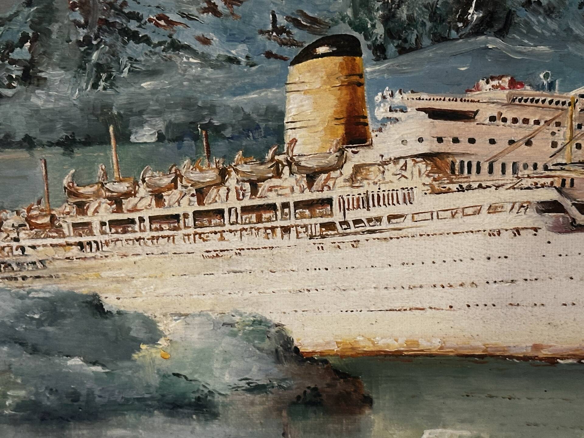Oil on canvas Alain Chaussois (1950-2018) – Ocean liner Arcadia in the