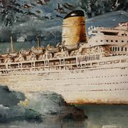 Oil on canvas Alain Chaussois (1950-2018) – Ocean liner Arcadia in the