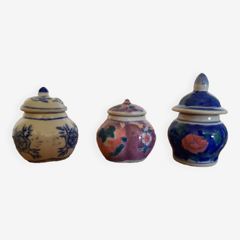 3 pots vintage en céramique avec couvercle