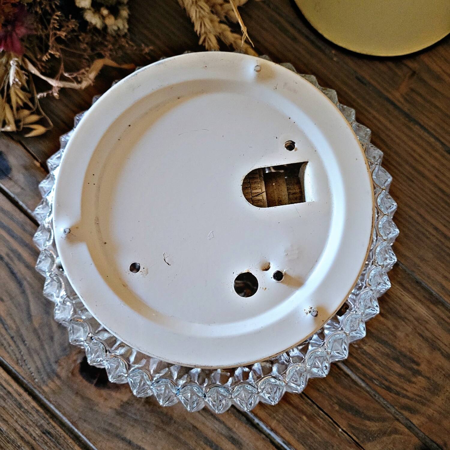 Vintage molded glass wall or ceiling light decorated with flowers