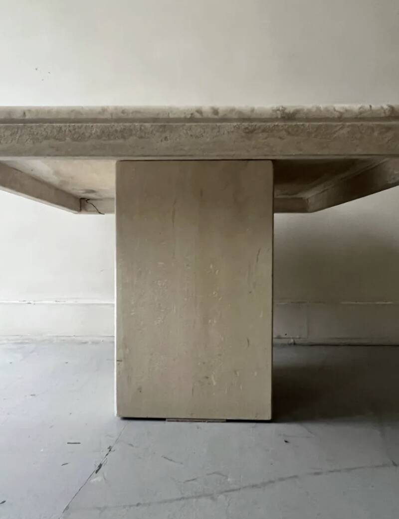Square coffee table in polished travertine, Italy 1970.