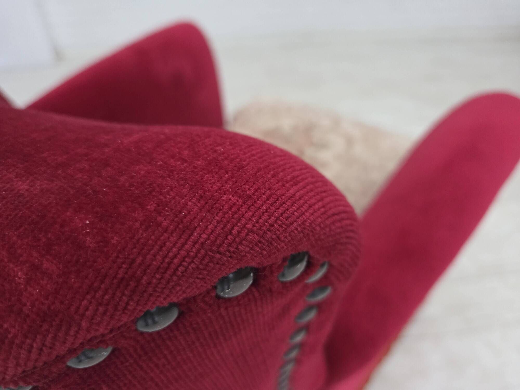 1970s, Danish armchair, furniture velour, ash wood legs.