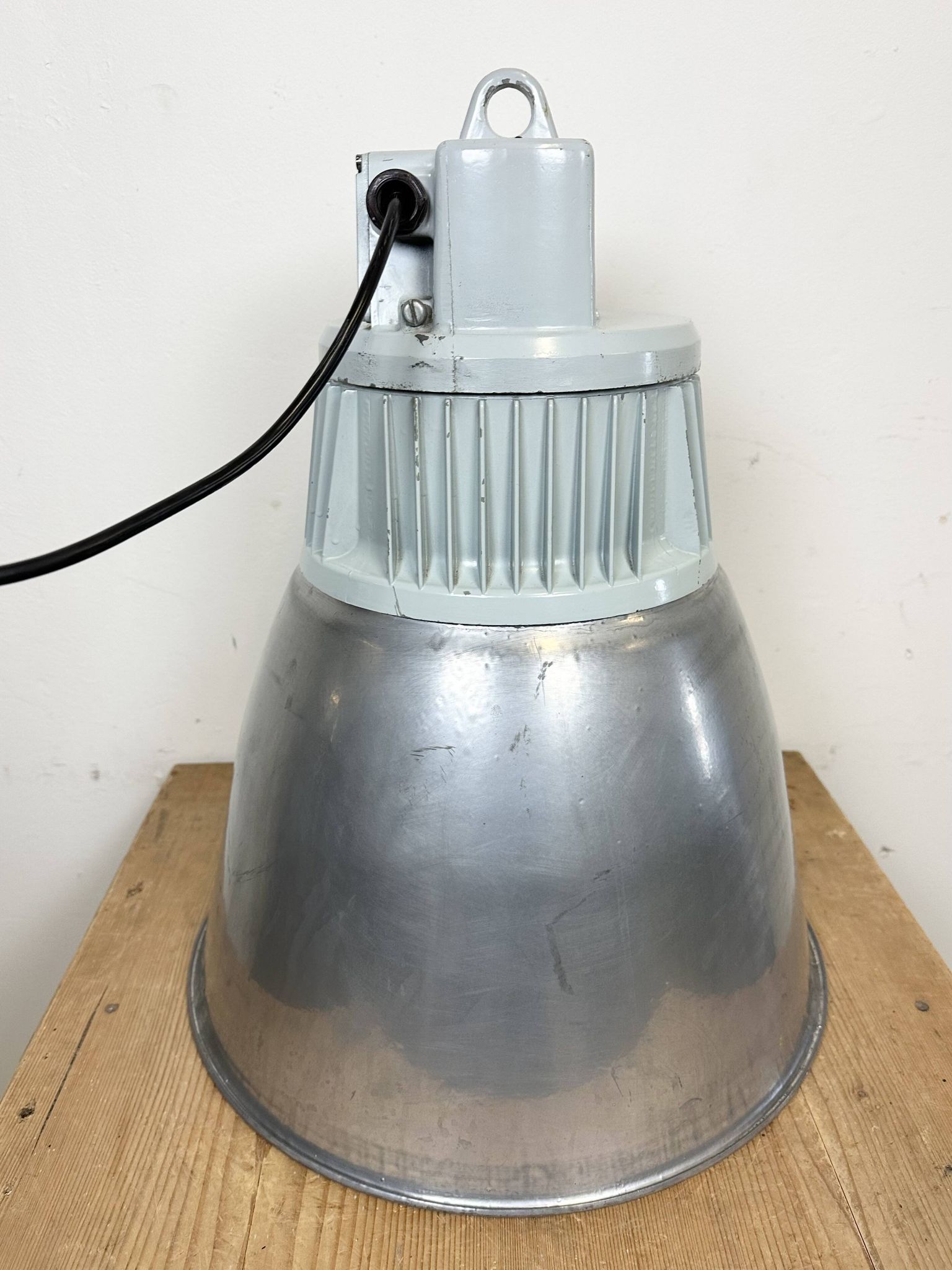 Vintage Silver Industrial Factory Pendant Lamp from Elektrosviti, 1960s
