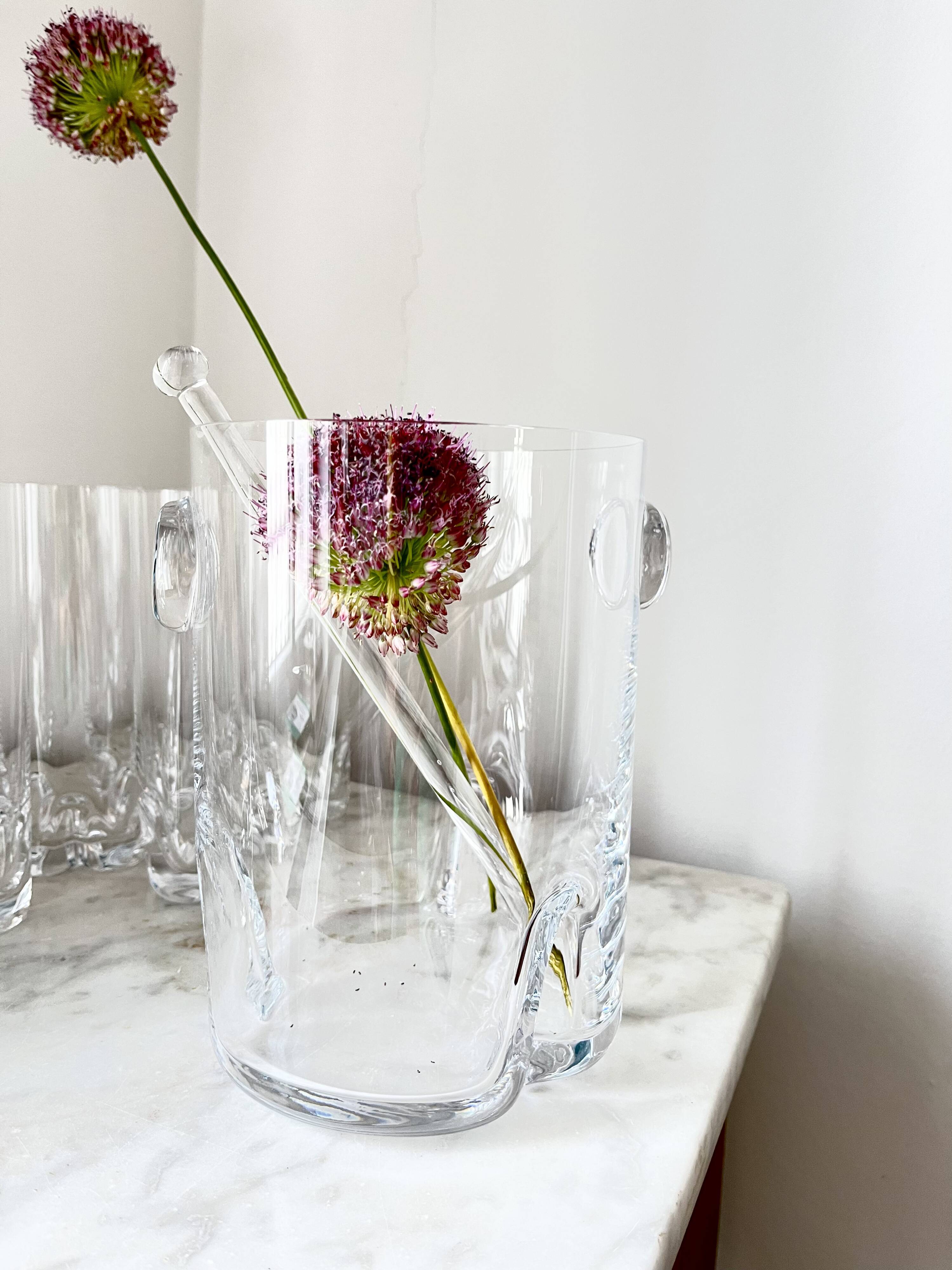 Vintage Bohemian Crystal Ice Bucket & 6 Glasses, Czech Rep. 80s
