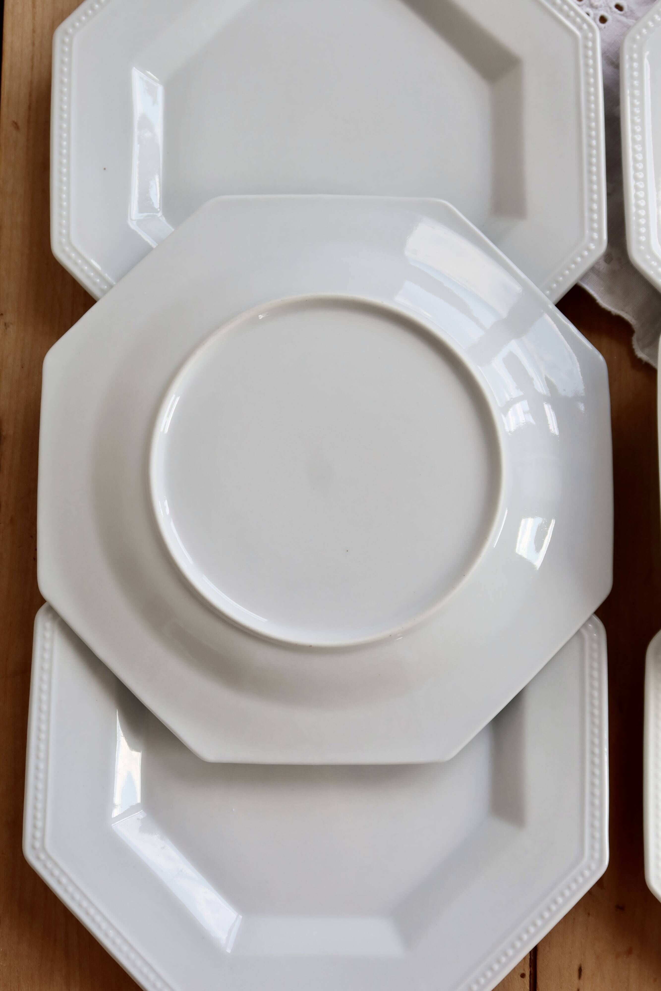 6 vintage octagonal pearl-edged porcelain dessert plates