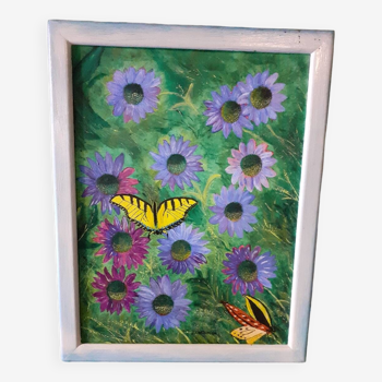 Painting butterflies and flowers signed