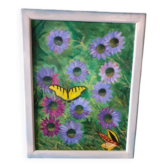 Painting butterflies and flowers signed