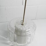 Chandelier 1930 double Opaline blown glass brass and copper