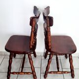 Pair of solid wood saloon chairs from the 60s and 70s