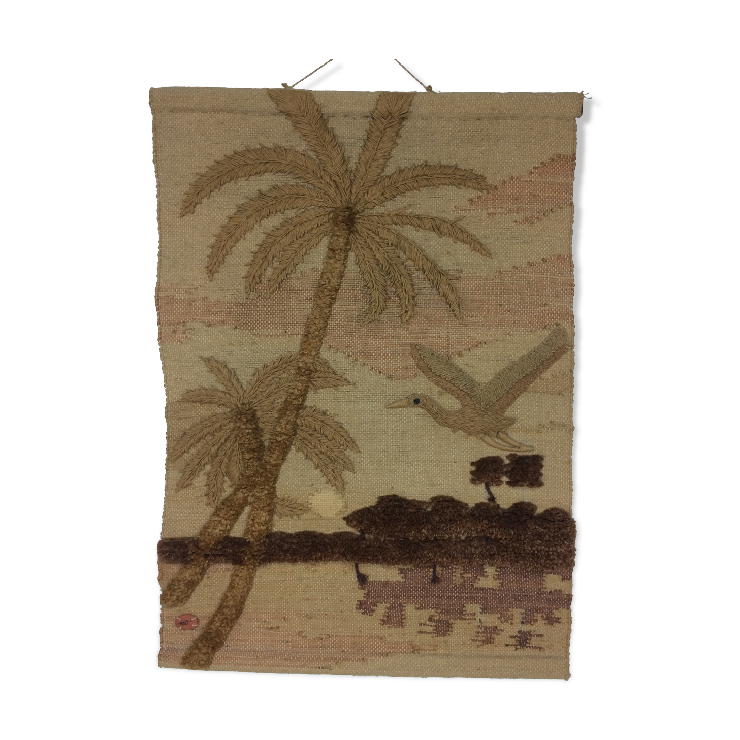 70's jute tapestry with palm trees jungle