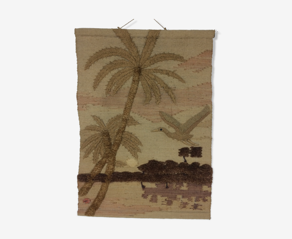 70's jute tapestry with palm trees jungle