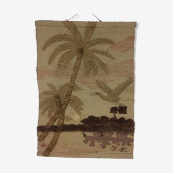 Tapisserie en jute 70's aux palmiers jungle