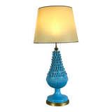 1.05 m pineapple lamp in turquoise ceramic on a gilded wooden base from the 1950s