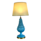 1.05 m pineapple lamp in turquoise ceramic on a gilded wooden base from the 1950s