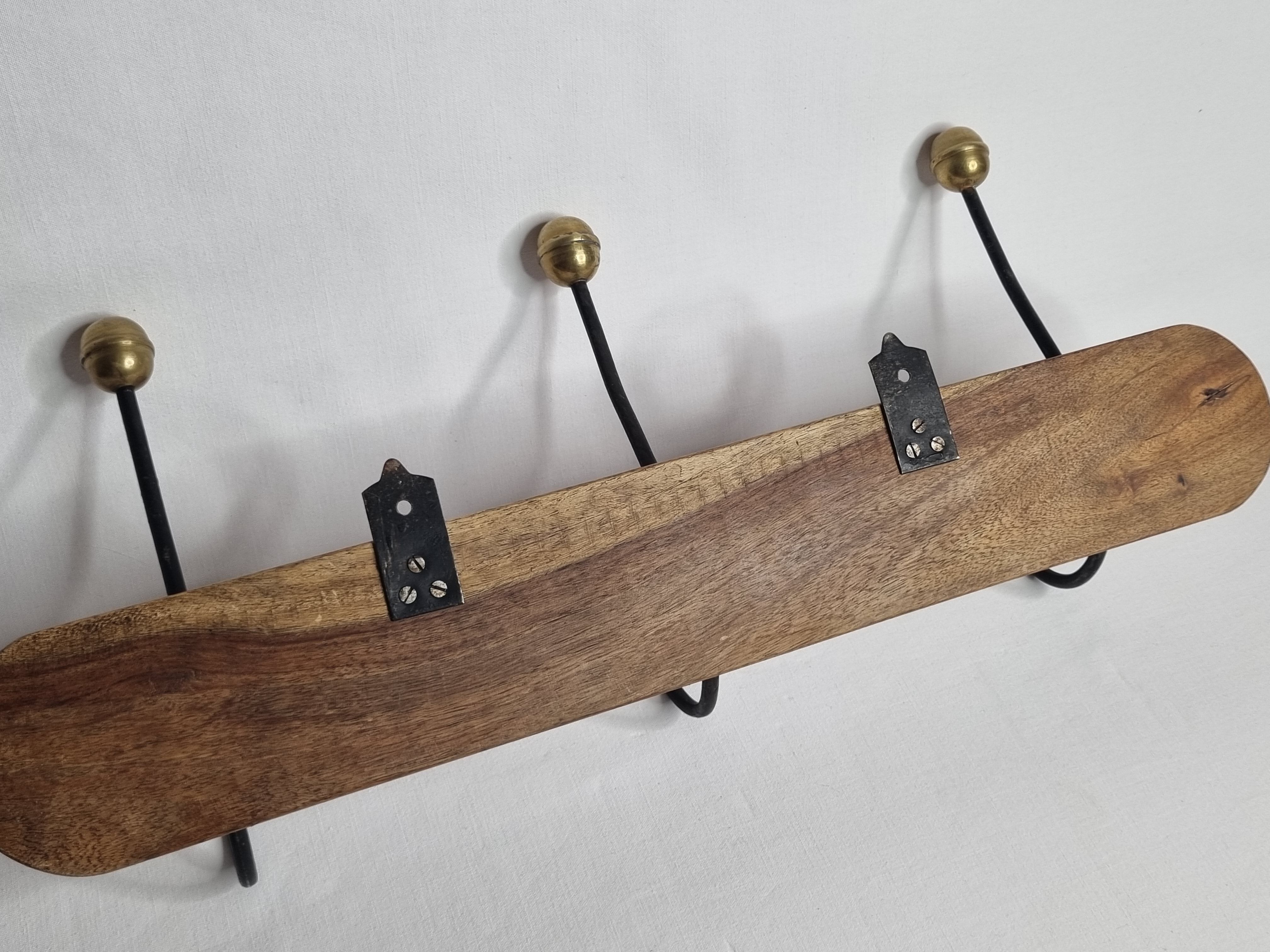 Portemanteau mural bistrot en laiton acier et bois vintage