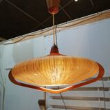 Sisal Ufo pendant lamp and vintage teak by Temde Leuchten