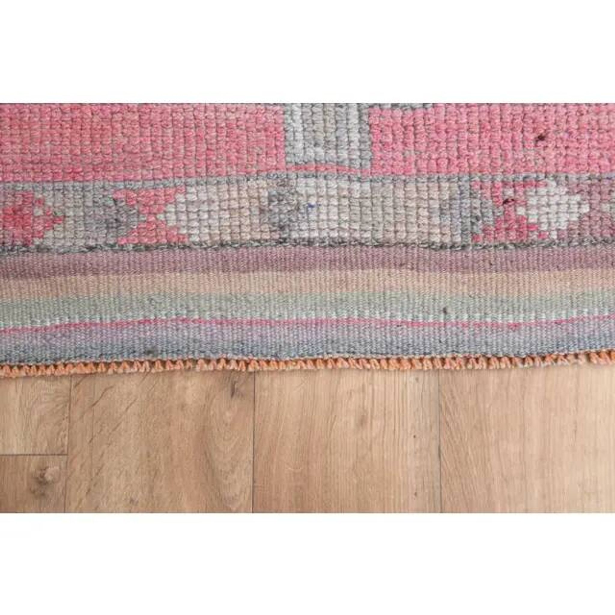 1970s Vintage Turkish Oushak Handmade Wool Cotton Pink Runner Rug 93x327