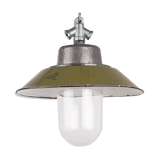 Industrial enamel lamp with glass and cast iron, Poland, 1960s