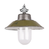 Industrial enamel lamp with glass and cast iron, Poland, 1960s