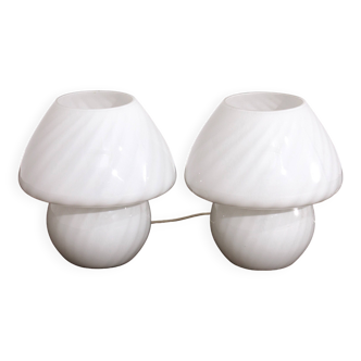 Vintage Set White Mushroom Lamps by Glashutte, 1960 Germany