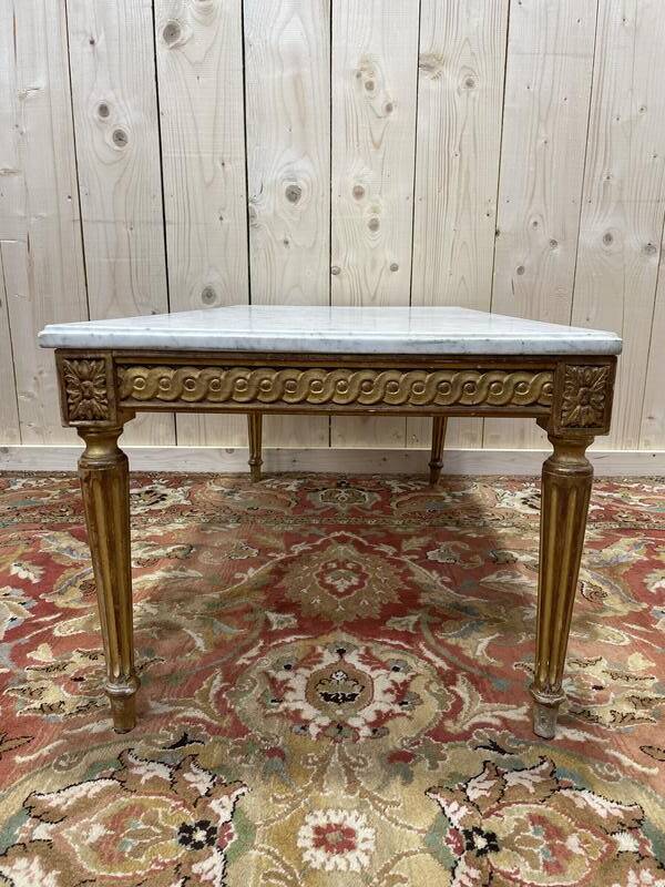 Louis XVI style coffee table in gilded wood and Carrara marble