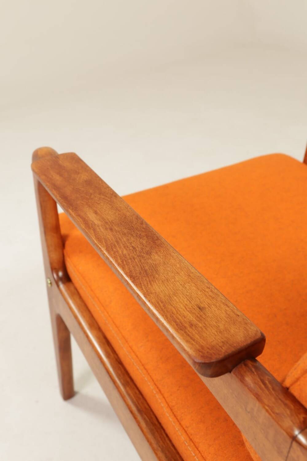 Vintage Orange Armchair Wool Upholstery Walnut Color Wood