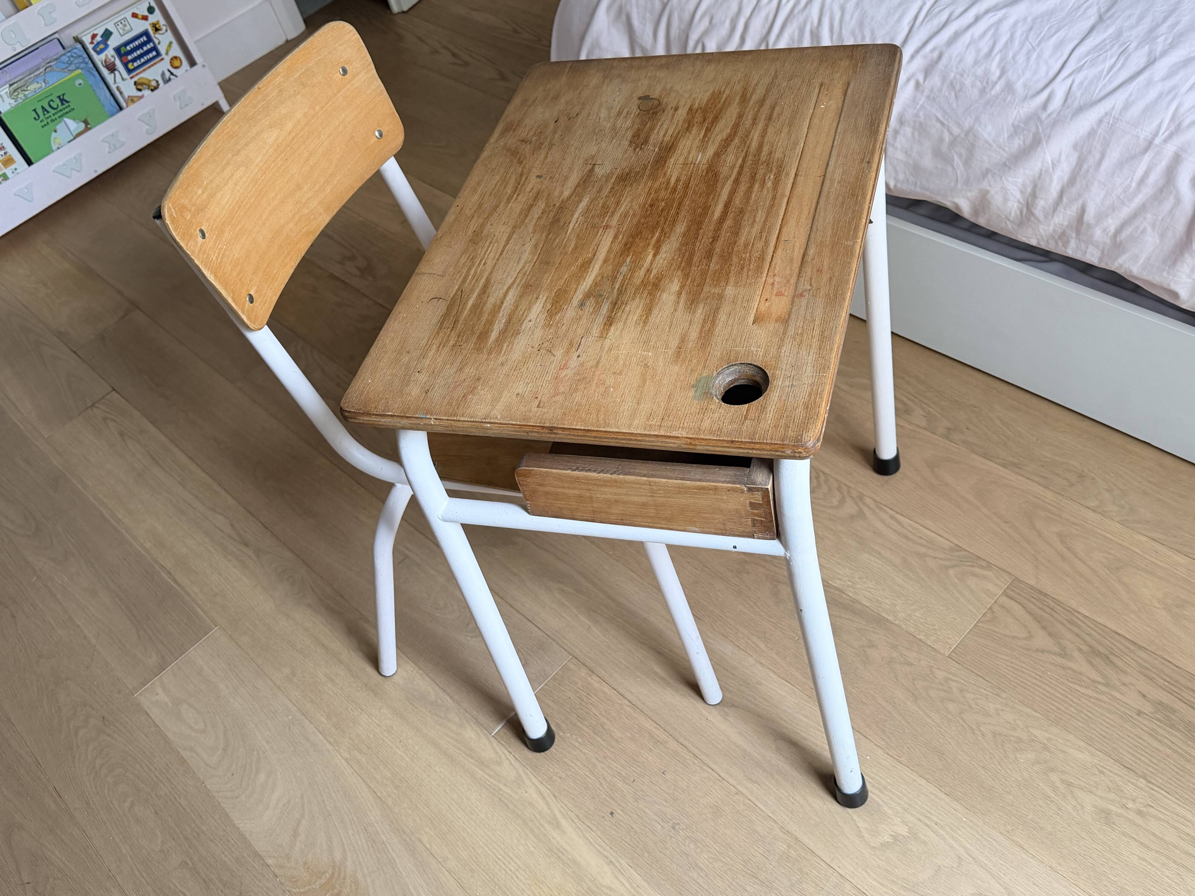 Antique school desk with chair