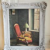 Tableau scène d'intérieur , huile sur contreplaqué , début XXème .